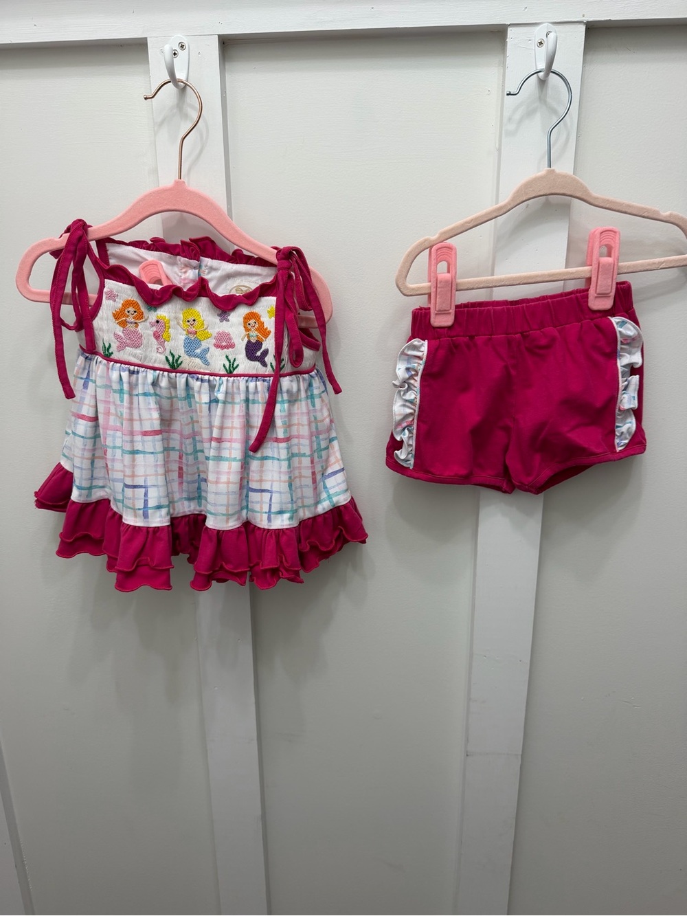 Little Bear Smocks Mermaid Smock Plate Girls Ruffle Short Set 2T